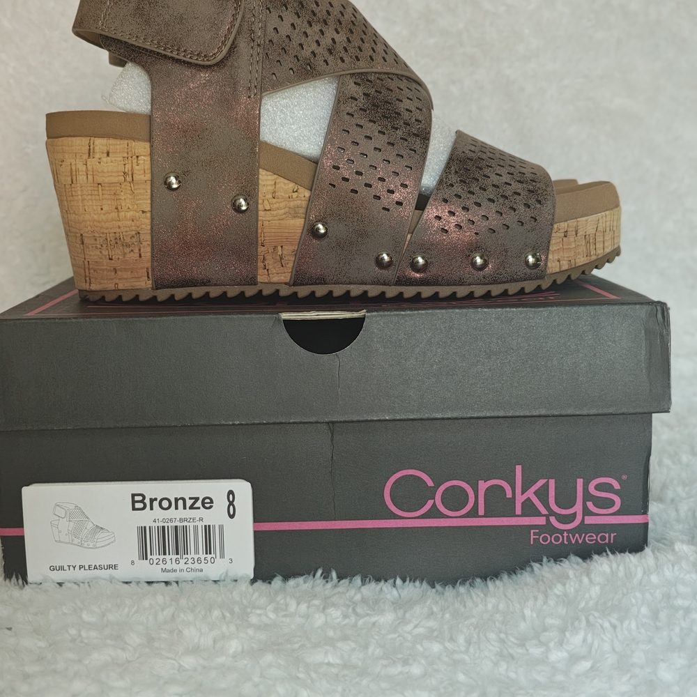 CorkysBoutique Bronze Perforated Stud Wedge Sandal Size 8. Excellent Condition - Picture 6 of 9